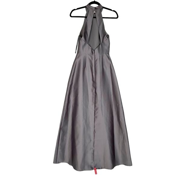 ALFRED SUNG High Neck Cut-out Back Gown with Pockets in Caviar Grey - Picture 6 of 10